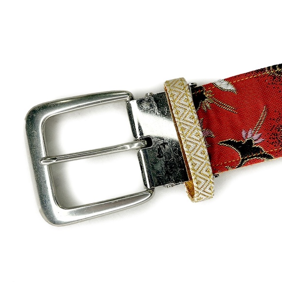 Orange Kimono Crane Fabric Vintage Belt from Japan - Picture 2 of 4